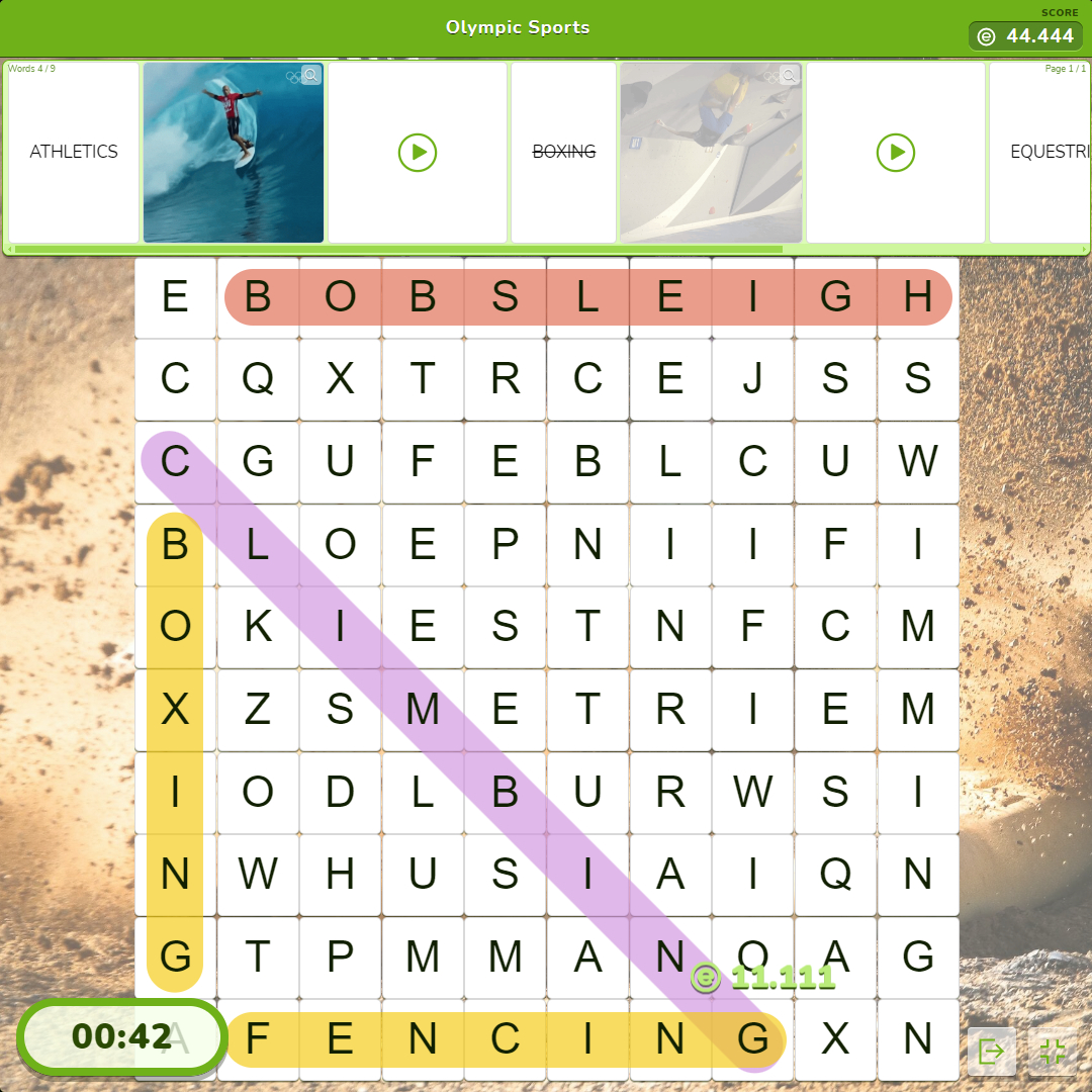 Word Search Puzzle Educaplay Olympic Sports (square)
