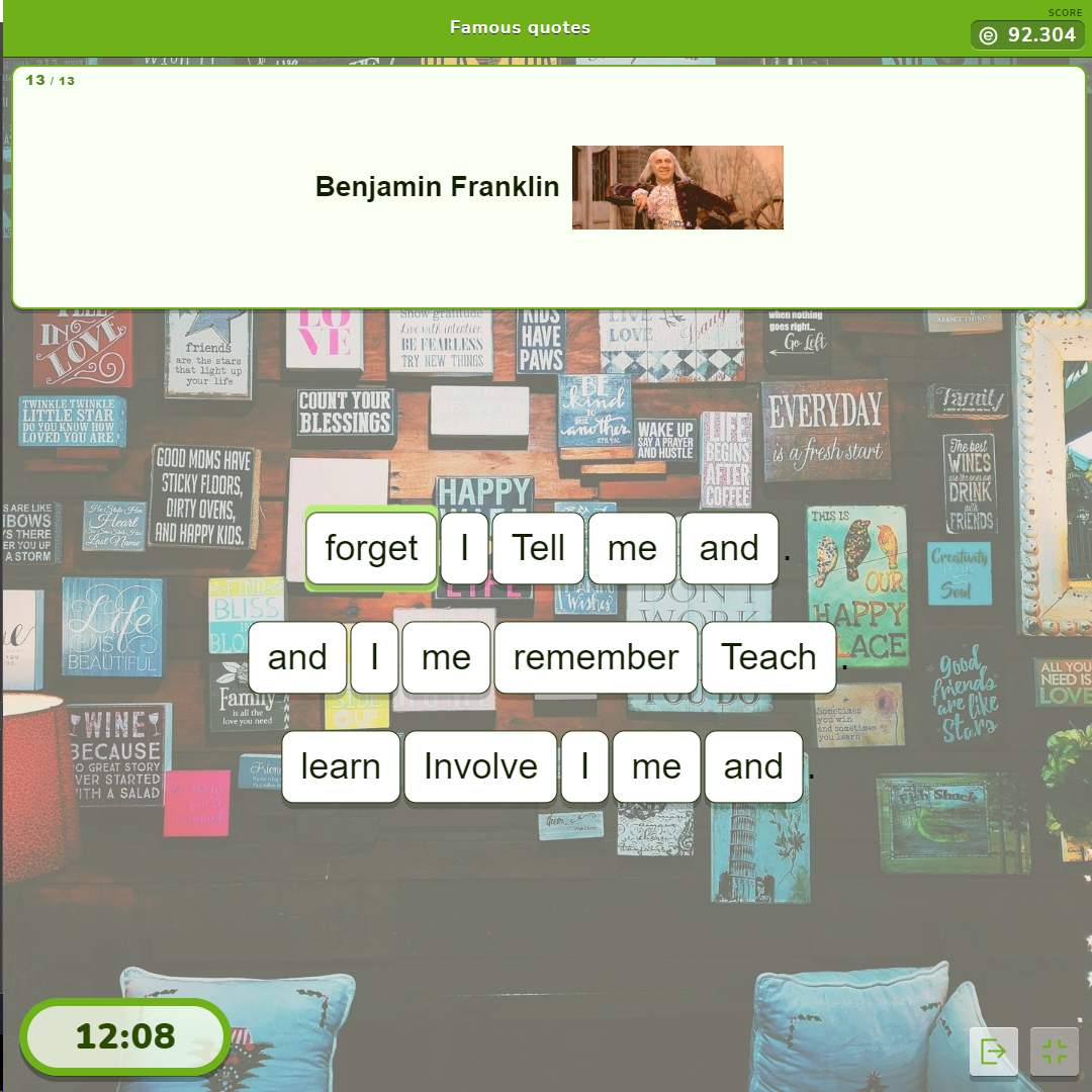 Unscramble Words game Educaplay Famous quotes
