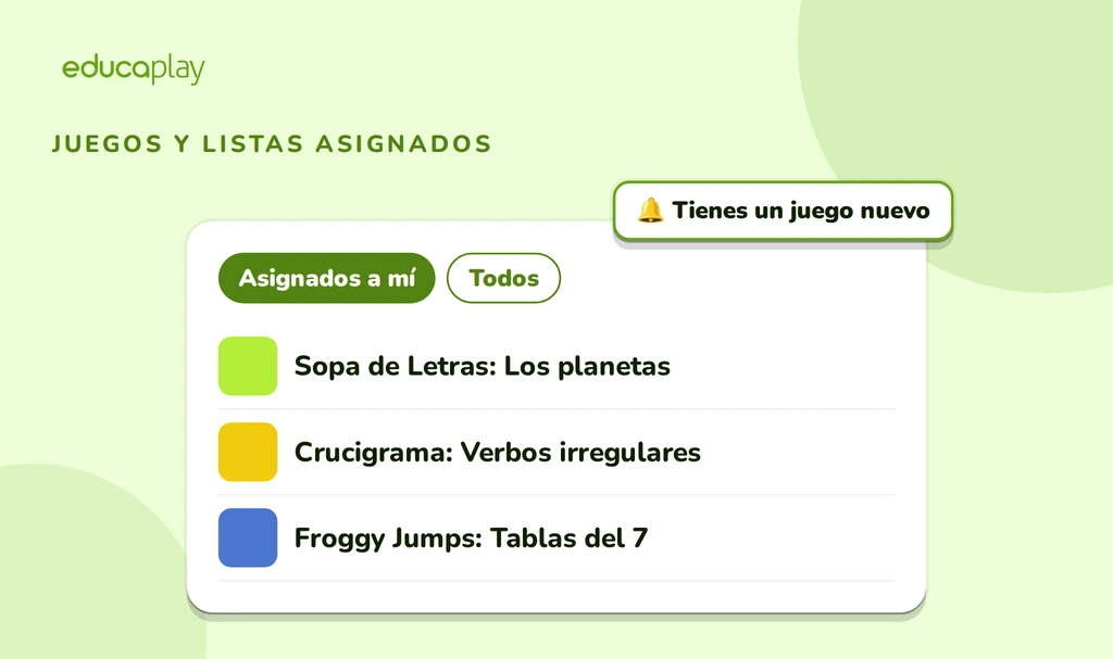Juegos asignados a un invitado de Educaplay, con el aviso de juego nuevo