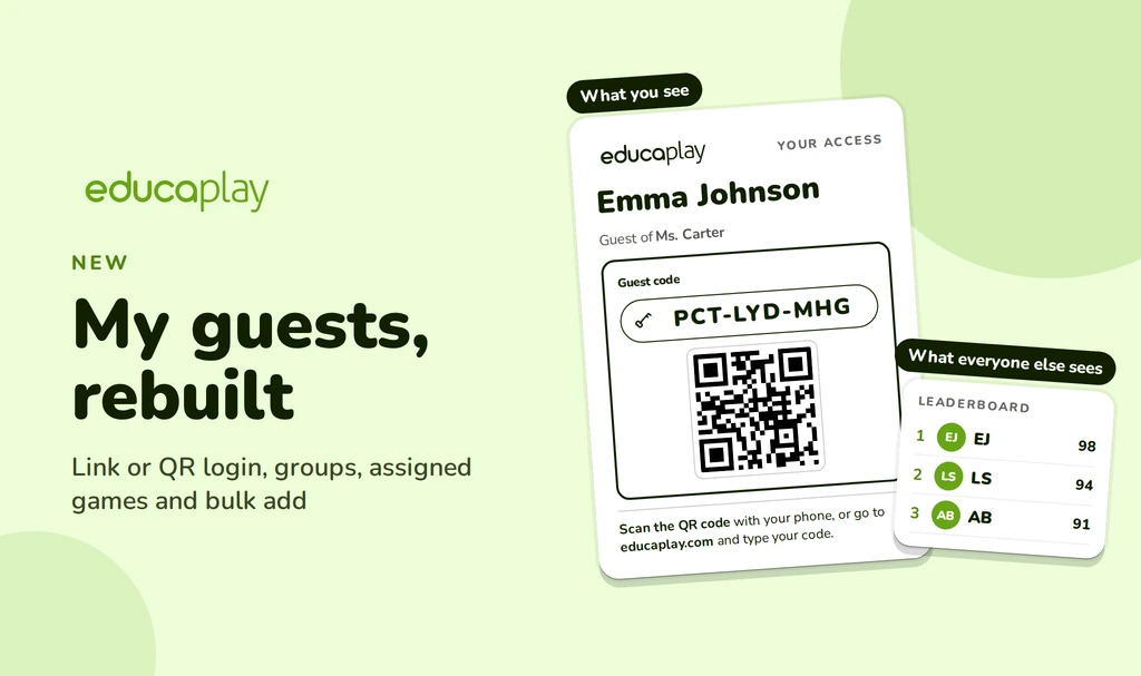 Identify students without email with My guests: The teacher sees the full name and the public ranking, initials only